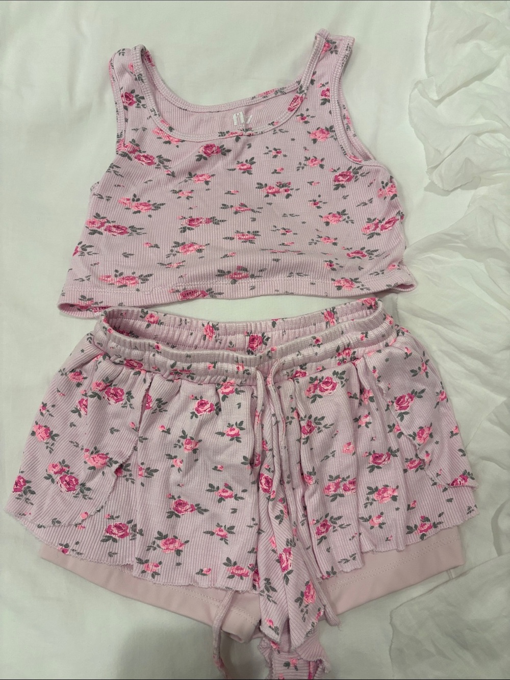 Flowers by Zoe Pink Floral Ribbed Tank & Shorts Set